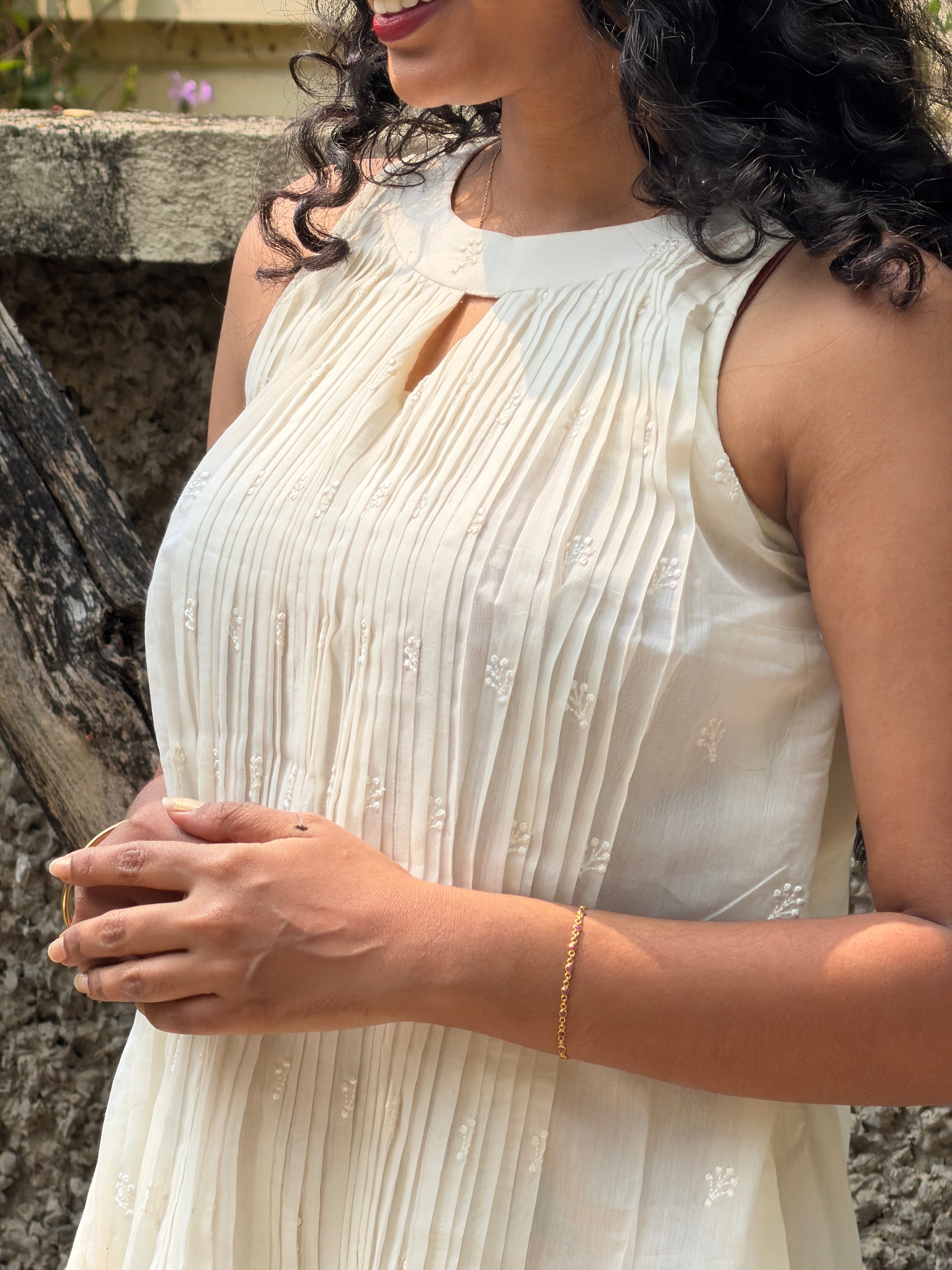 Ivory Pure Chanderi Embroidered Dress