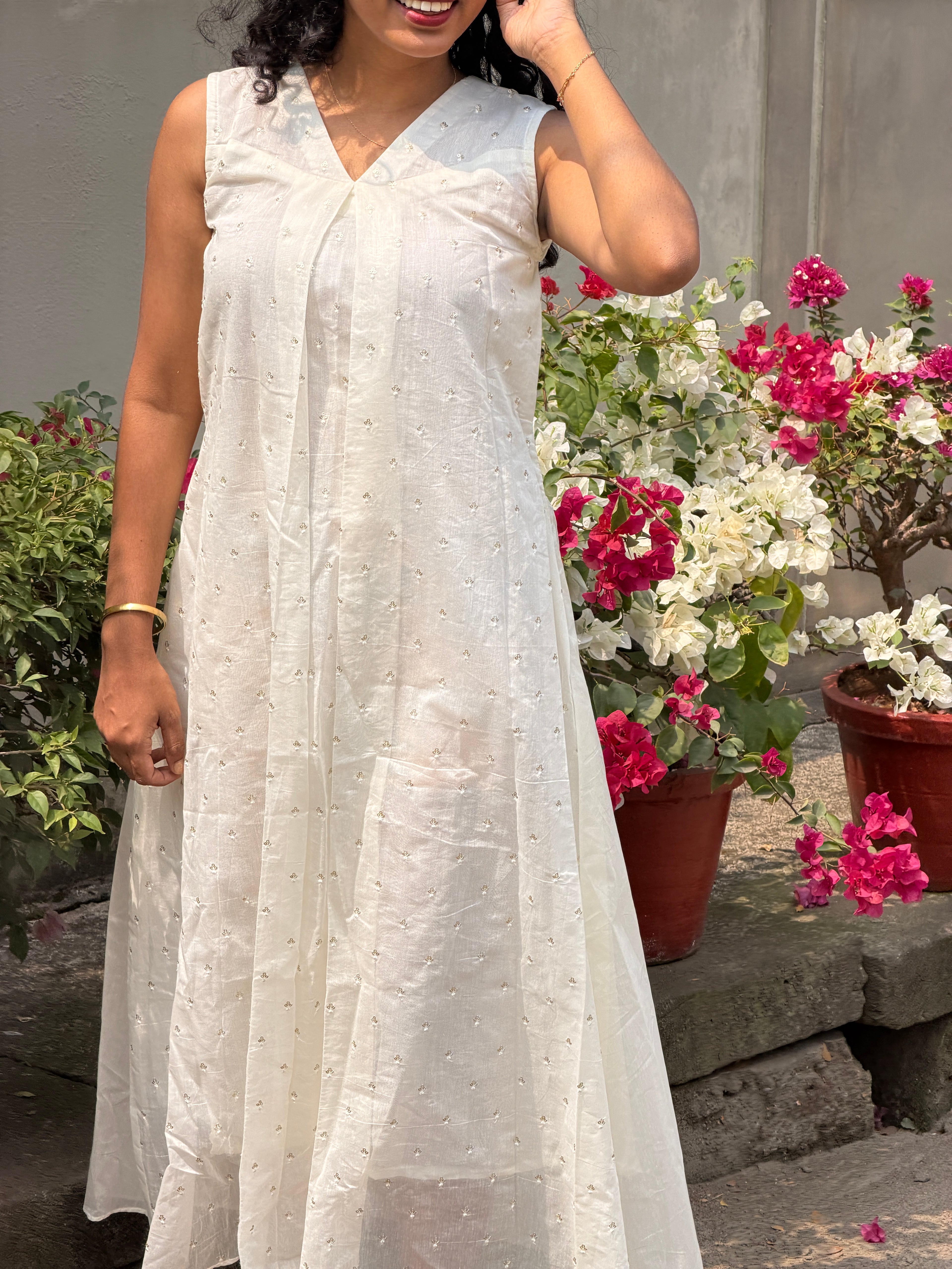 Ivory Pure Chanderi Embroidered Dress