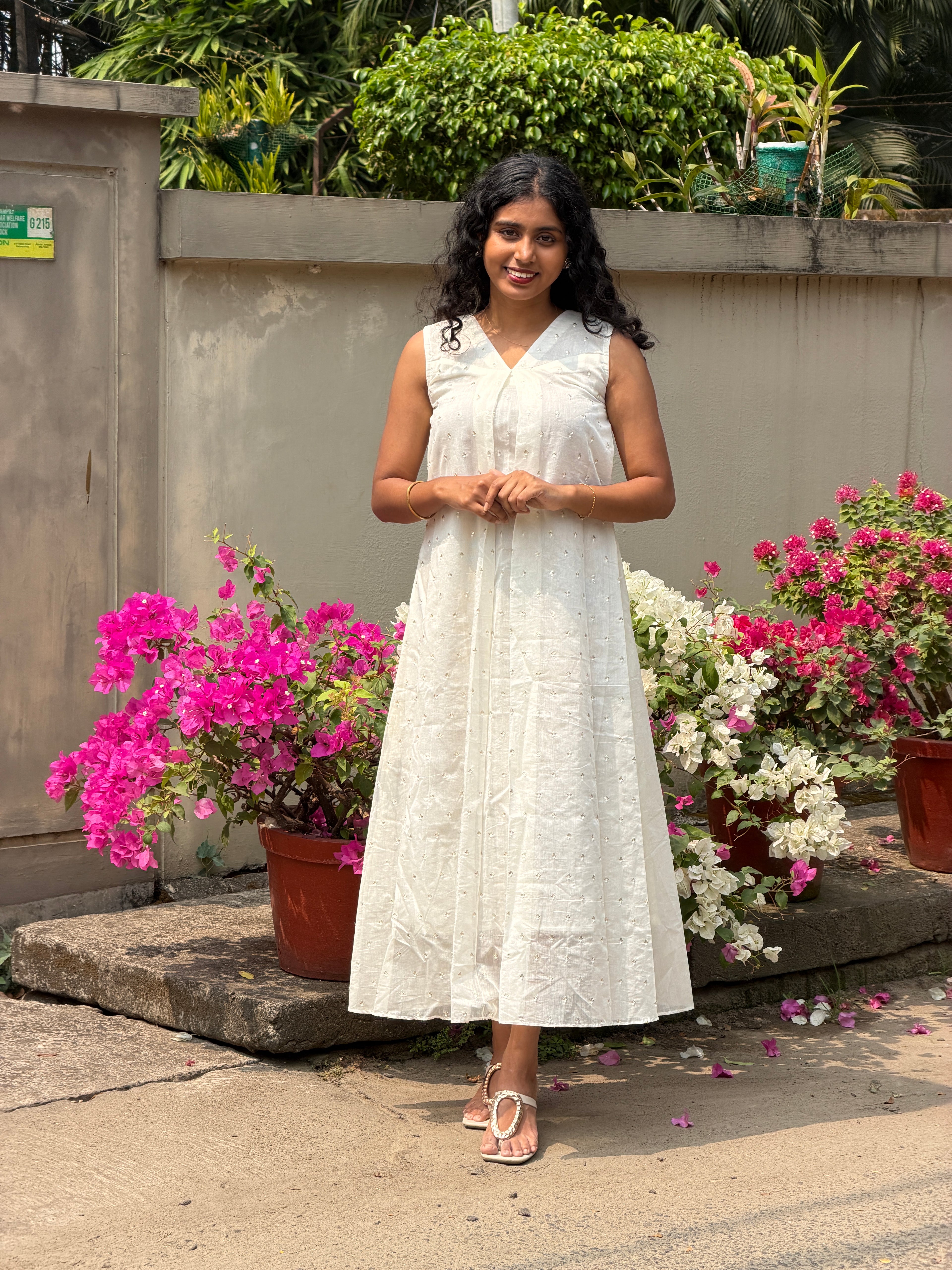 Ivory Pure Chanderi Embroidered Dress